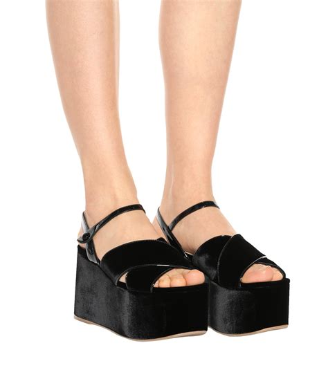 miu miu velvet plateau sandals|Velvet platform sandals Black .